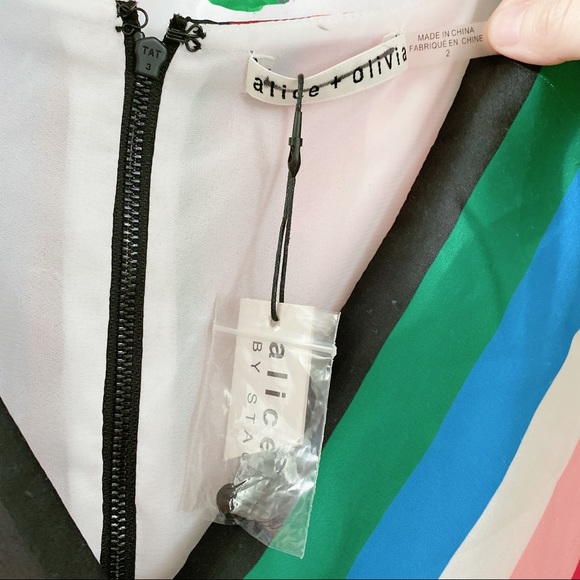 ALICE + OLIVIA Rainbow Stripe Dress - Picture 3 of 7